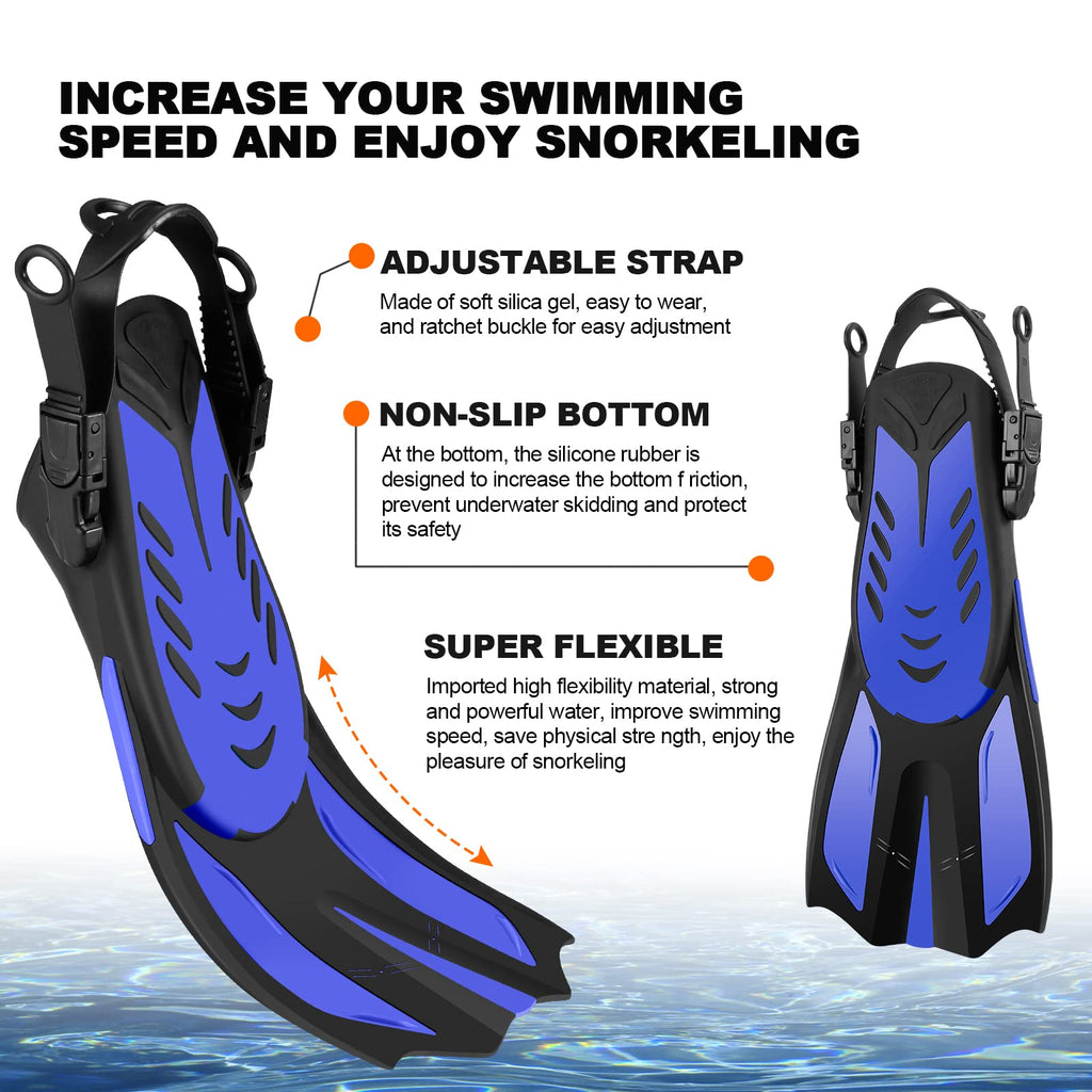 Odoland Kids Snorkeling Packages Snorkel Set, Anti-Fog And Anti-Leak Dry Top Snorkel Mask With Adjustable Swim Fins For Boys And