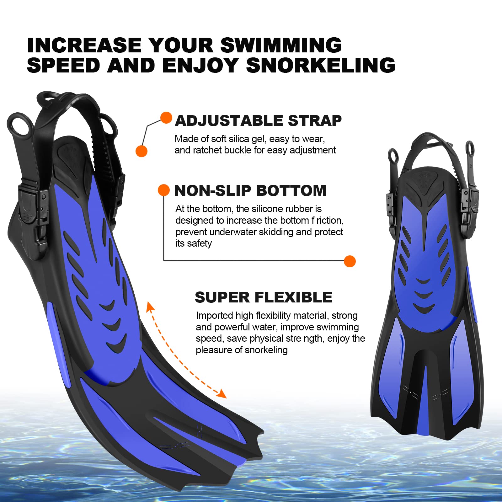 Odoland Kids Snorkeling Packages Snorkel Set, Anti-Fog And Anti-Leak Dry Top Snorkel Mask With Adjustable Swim Fins For Boys And