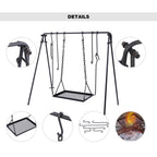 Redcamp Campfire Swing Grill Stand, Portable Hanging Cooking Grill Rack With Dutch Oven Lid Lifter & Hooks For Outdoor Bbq Picni