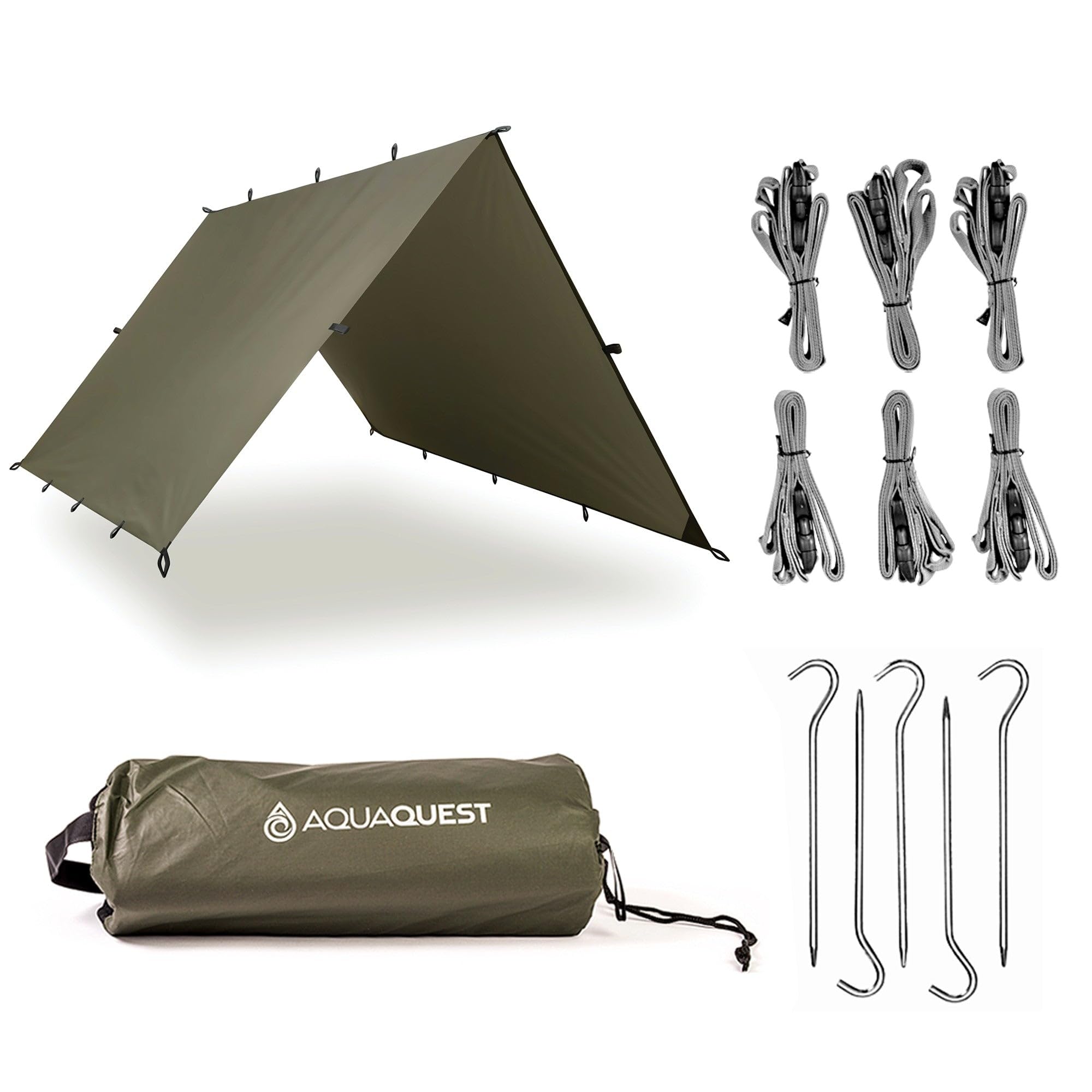 Aquaquest Defender Tarp - Heavy-Duty Waterproof (20,000 Mm) Seam-Taped Rain Fly For Camping, Bushcraft & Survival - 13  10 Olive