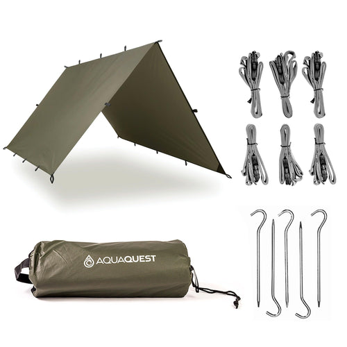 Aquaquest Defender Tarp - Heavy-Duty Waterproof (20,000 Mm) Seam-Taped Rain Fly For Camping, Bushcraft & Survival - 13  10 Olive