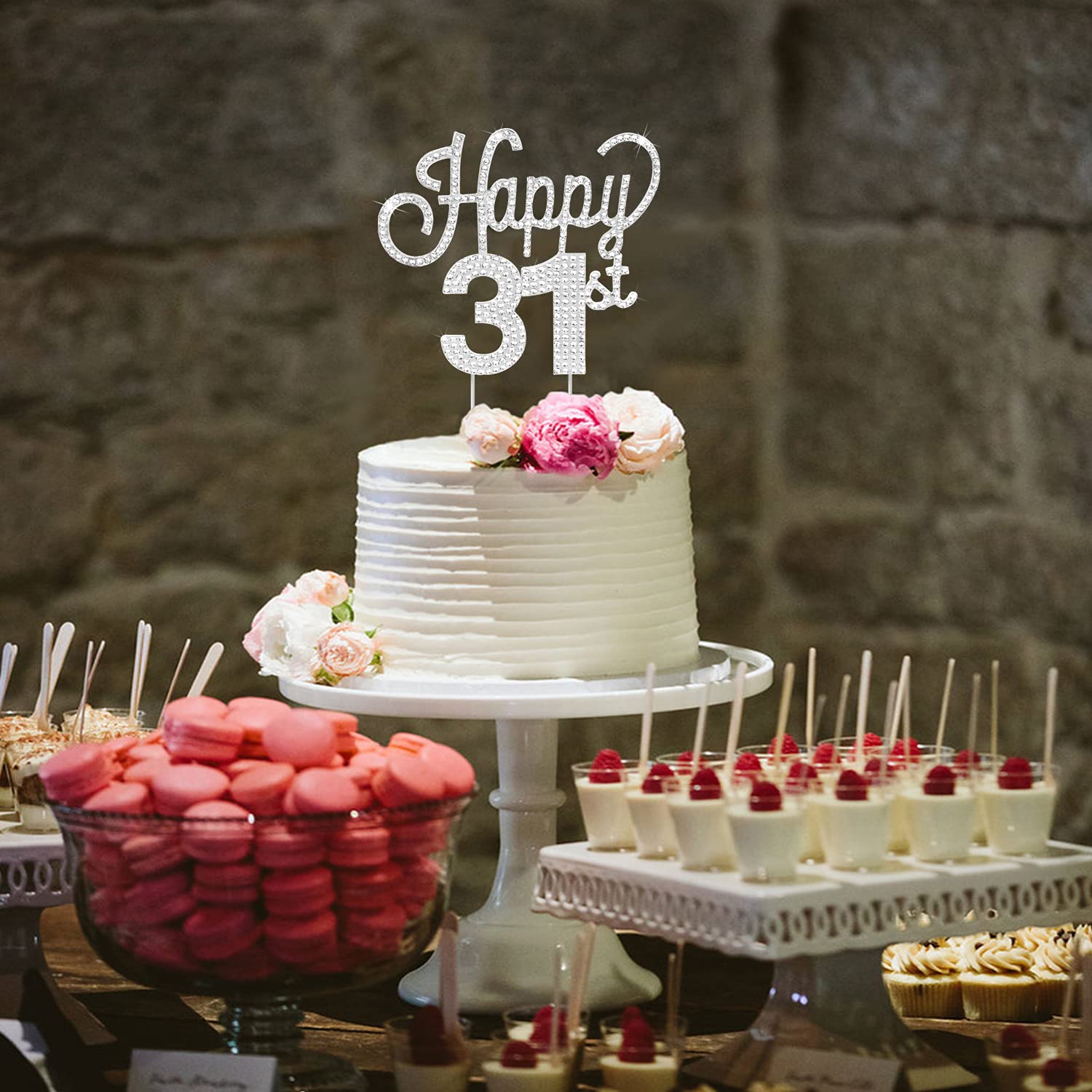 Lingteer Happy 31St Birthday Silver Rhinestone Cake Topper - Cheers To 31St Birthday 31 Years Old Anniversary Party Cake Centerp