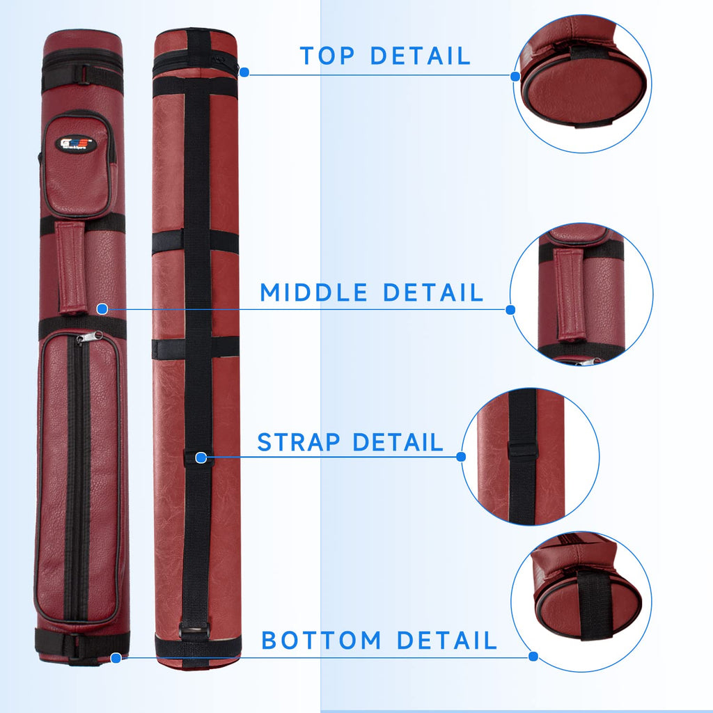 Gse 2X2 Deluxe Hard Billiard Pool Cue Stick Carrying Case, Billiard Cue Case, Billiards Accessories (Oval - Burgundy)
