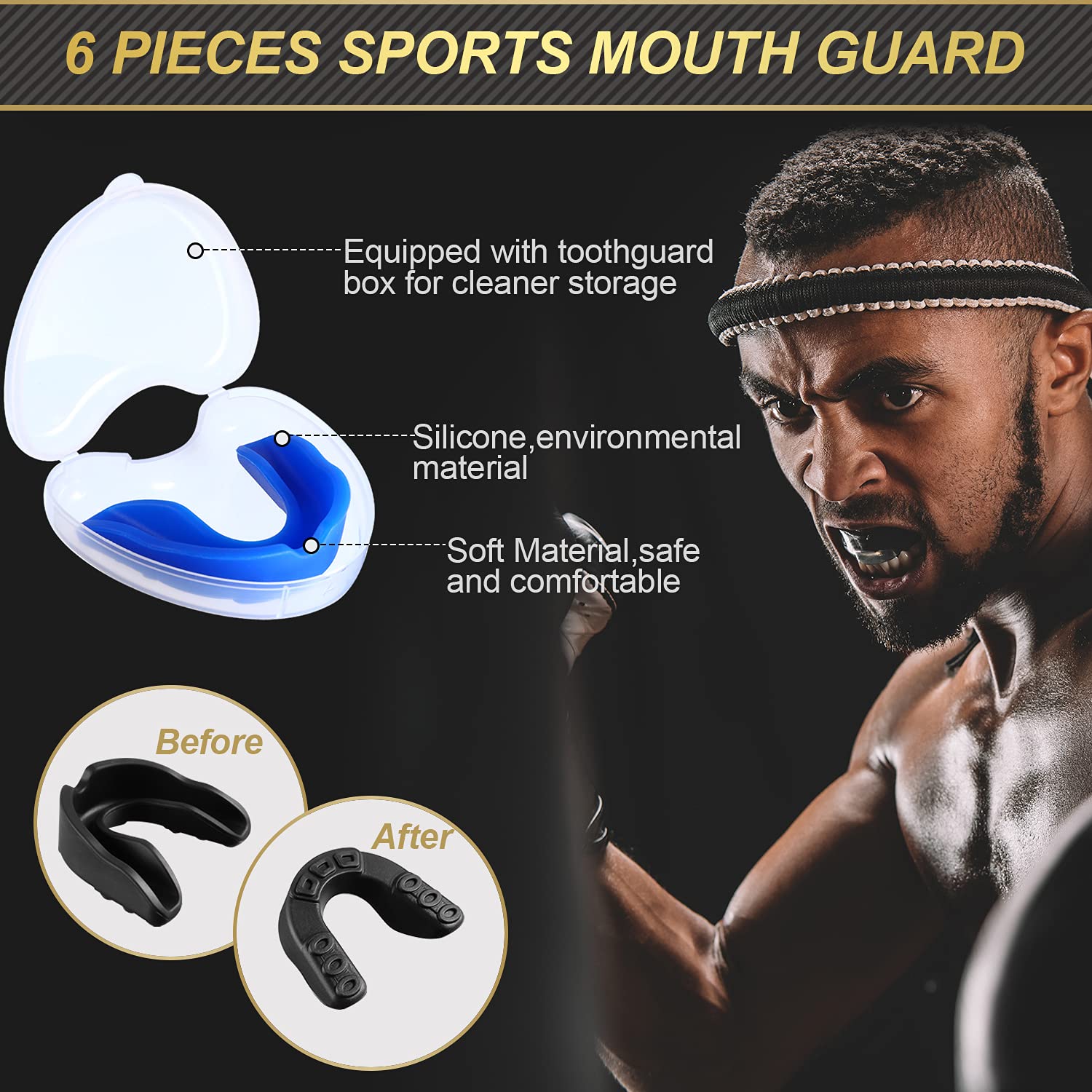 Bbto 6 Pieces Sports Mouth Guard For Kids, Athletic Mouthguard For Boxing Football Hockey Karate Basketball(Assorted Color,Class