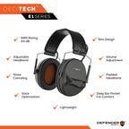 Defender Safety Decitech E1 Electronic Active Hearing Protection, Shooting, Range, Hunting, Tactical Earmuffs, 24 Nnr Rated. (Ta