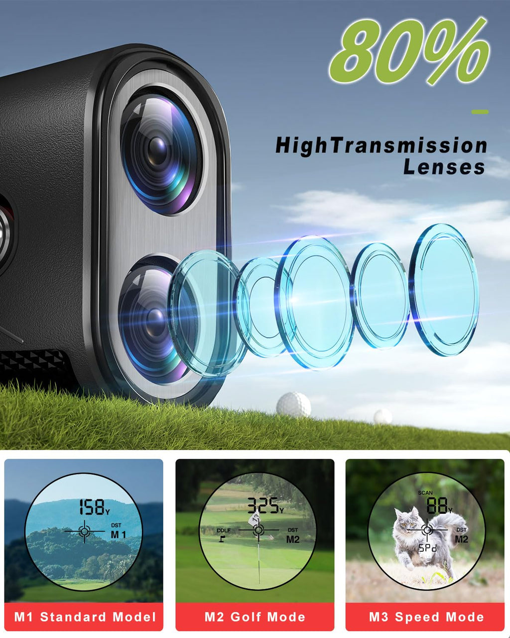 1200 Yards Range Finder Golf, 7X Magnification Golf Rangefinder with Slope, Laser Range Finder with Flag Lock, 0.5 Yard Accuracy