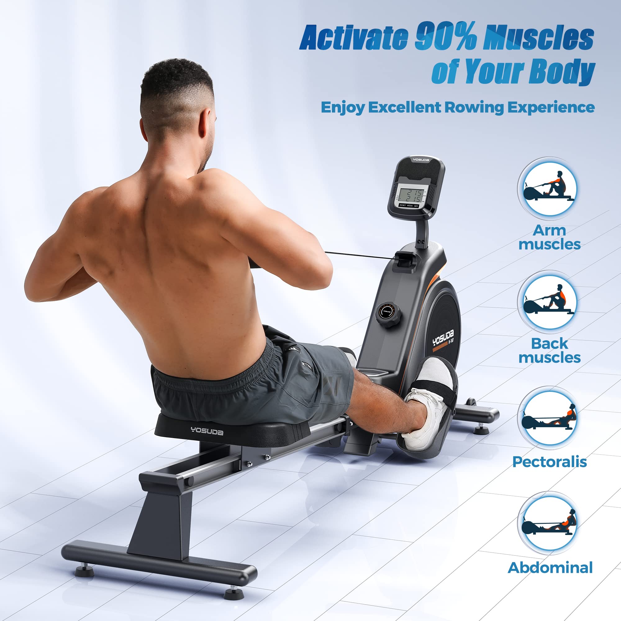 Yosuda Pro Magnetic Rowing Machine For Home Use-Foldable Rower With 350Lbs Weight Capacity And 16 Level Resistance