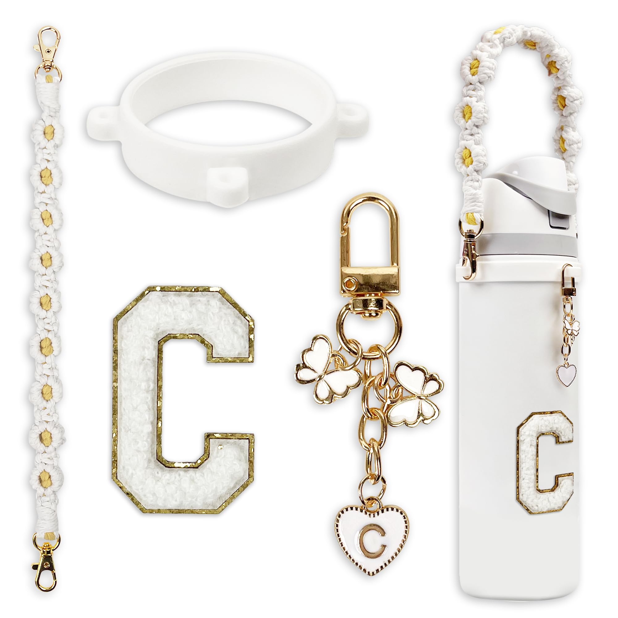 Cute Letter Charm Set Compatible with Owala Water Bottle 24 oz, 32 oz, 40 oz, Owala Kids, Owala FreeSip - Includes Handle Strap,