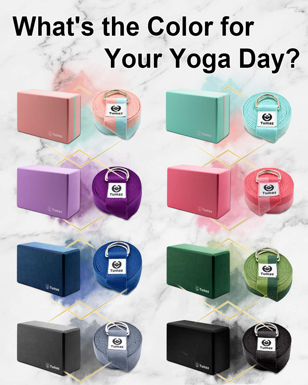 Tumaz Yoga Blocks 2 Pack With Strap Set, High Density/Lightweight Eva Foam Yoga Blocks Or Non-Slip Solid Natural Cork Yoga Block