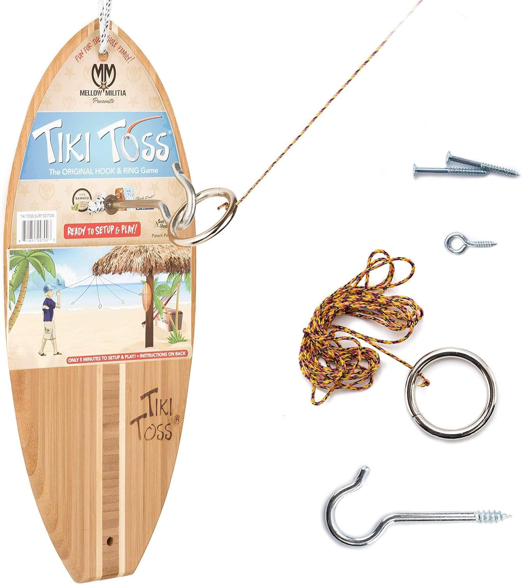 Tiki Toss Ring Toss Game For Adults - 13 Inch Surfboard Edition - Hook And Ring Game For Outdoor & Indoor Use, Gift For Husband,