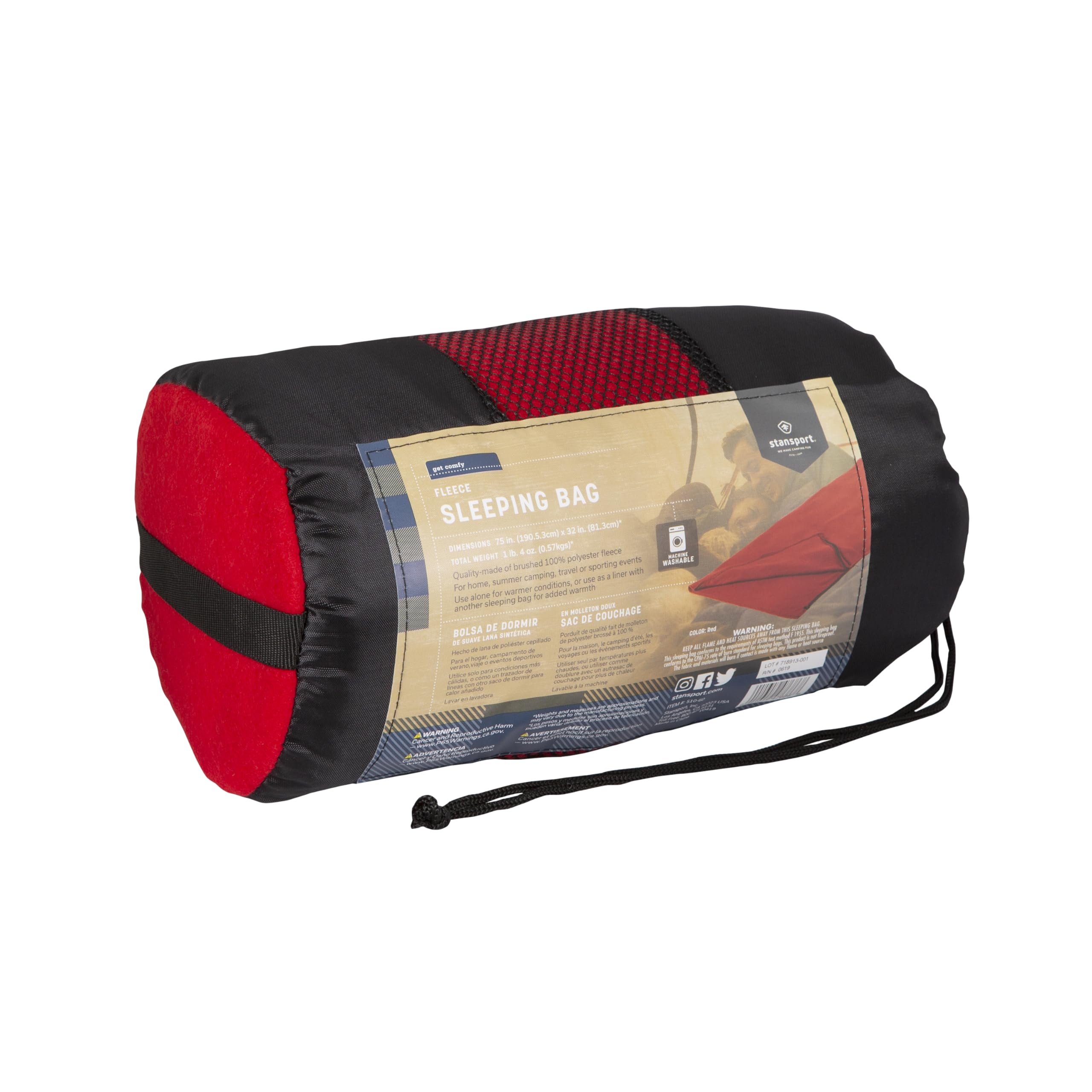 Stansport Fleece Sleeping Bag - Red (510-60), 75    X 32