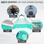 Mansader 2-3 Person Large Instant Pop Up Beach Tent, Uv Protection Portable Easy Setup Sun Shade Shelter, Extended Floor With 3