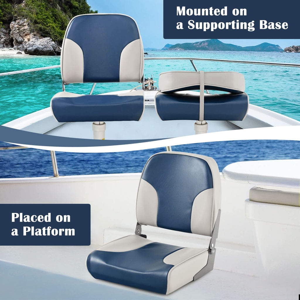 Goplus Low/High Back Boat Seats, Folding Boat Seat With Stainless Steel Screws & Aluminum Hinges, Thickened Sponge Padding, Wate
