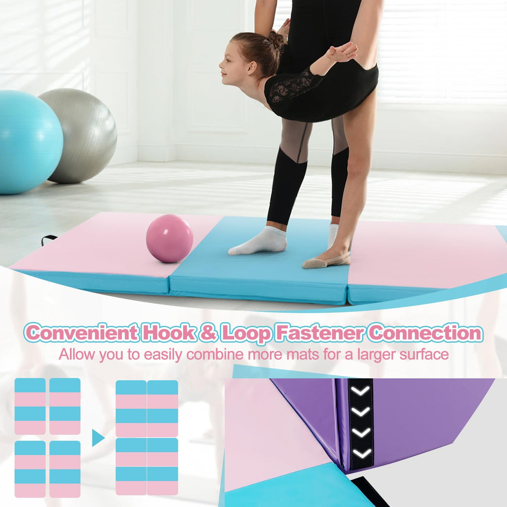 Goplus 8 X 4 X 2'' Gymnastics Mat, Folding Tumbling Mat With Carry Handles, Hook & Loop Fasteners, 4 Panels For Fitness Exercise
