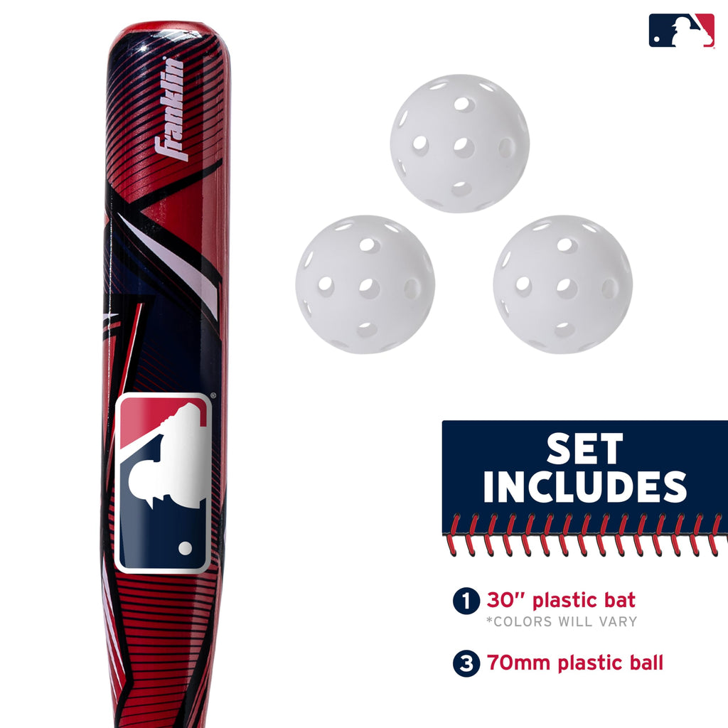 Franklin Sports Mlb Slammin' Kids Plastic Baseball Bat + Balls Set - Toy Bat & Ball Set For Kids - Youth 30'' Inch - Red