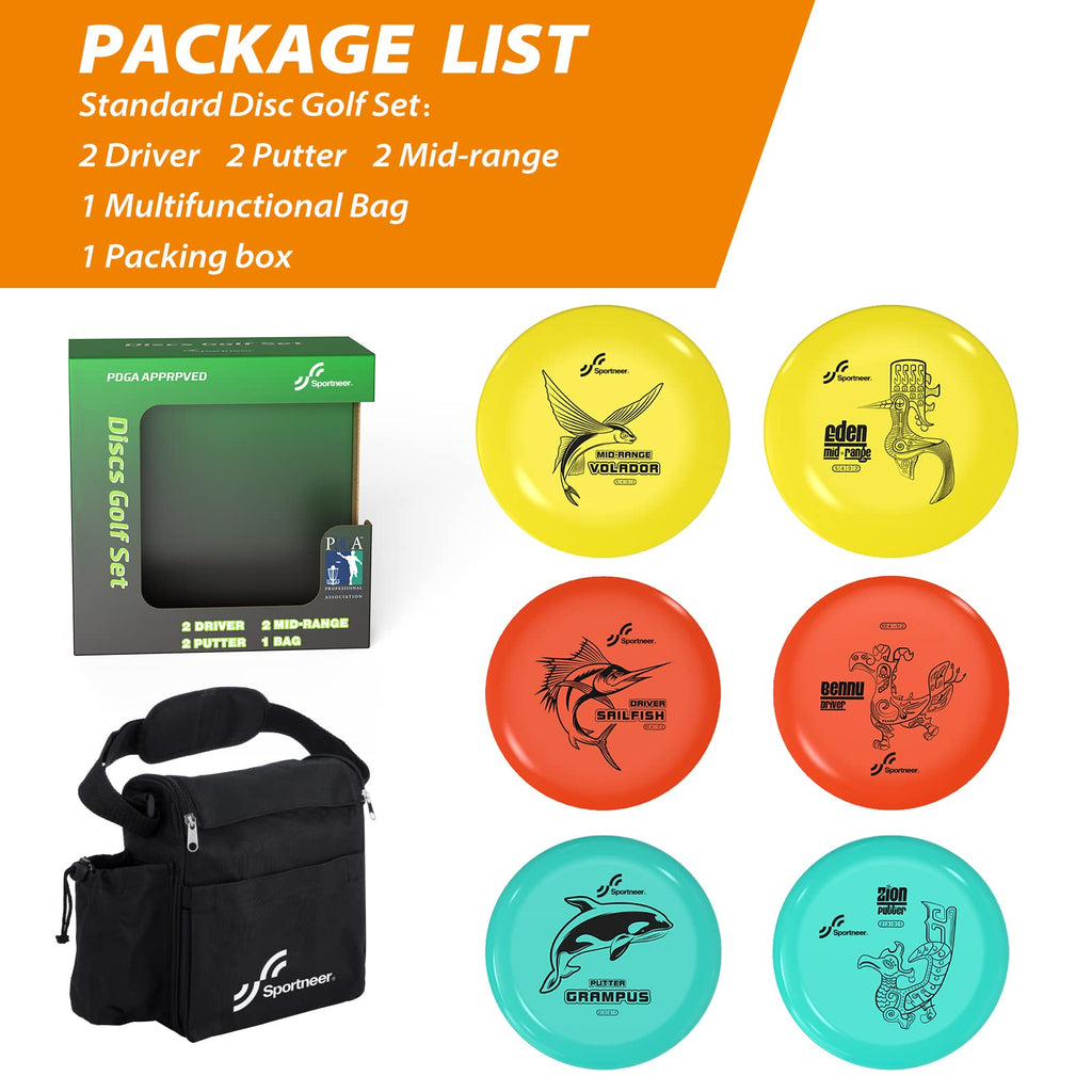Sportneer Disc Golf Set, 6 Disc Golf Starter Set With Bag For Beginner, Include 2 Disc Golf Putter, 2 Disc Golf Mid Range, 2 Dis