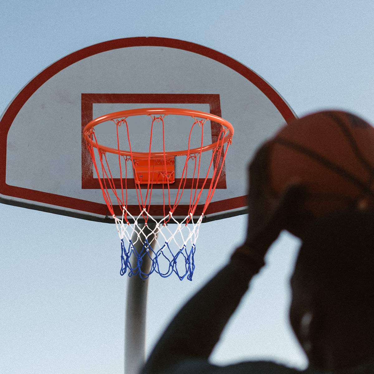 GYMAX Basketball Rim, 15/18 inch Basketball Rim Replacement with All-Weather Net, Basketball Hoop Replacement Rim Outdoor/Indoor