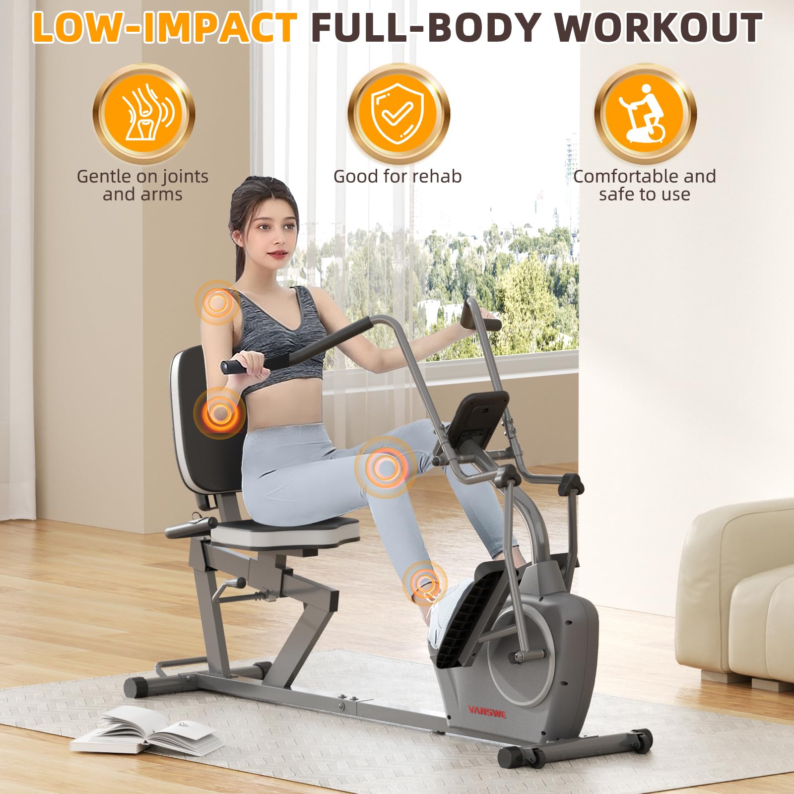 Vanswe Recumbent Exercise Bike For Adults Seniors - Recumbent Bikes For Home With Magnetic Resistance, Bluetooth And App Connect