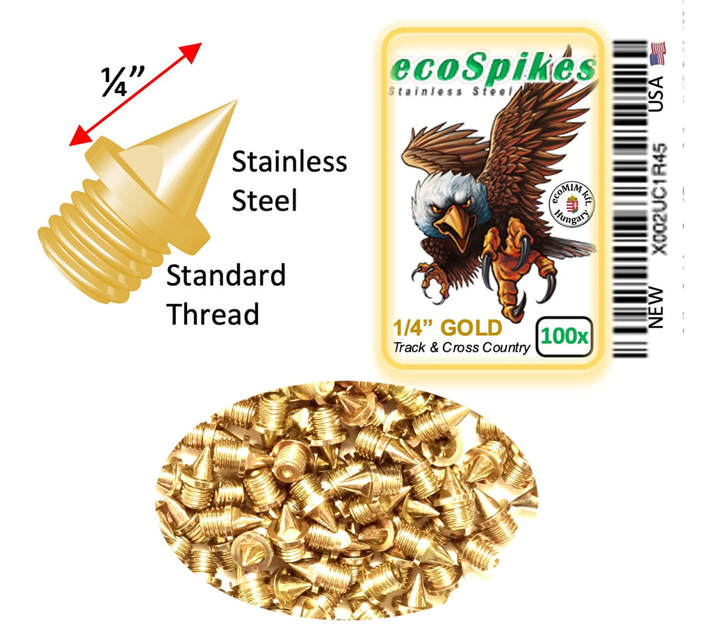 Ecospikes Stainless Steel Track And Cross Country Spikes (1/4'' Gold, 100X)