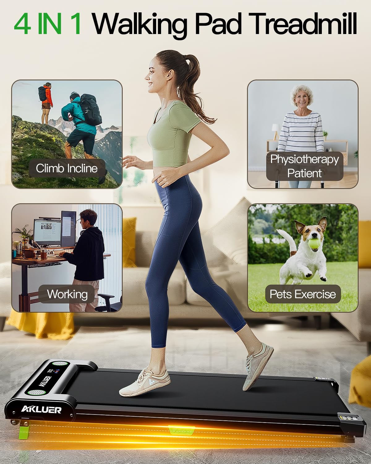 Walking Pad With Incline, Akluer Incline Treadmills For Home, 2.5 Hp Under Desk Treadmill Small With Remote Control, Walking Pad