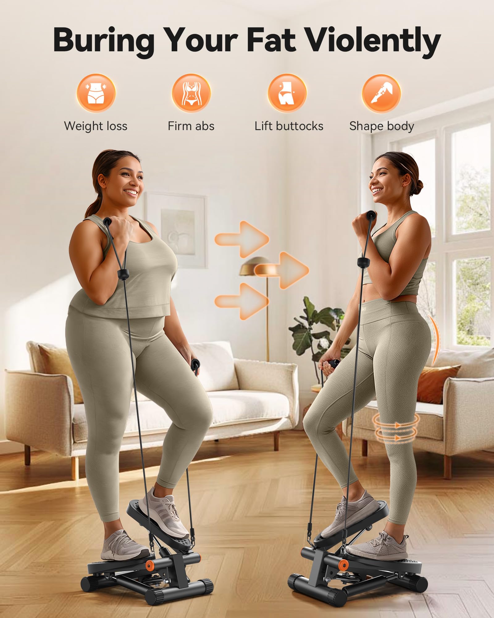 Niceday Steppers For Exercise, Stair Stepper With Resistance Bands, Mini Stepper With 300Lbs Loading Capacity, Hydraulic Fitness