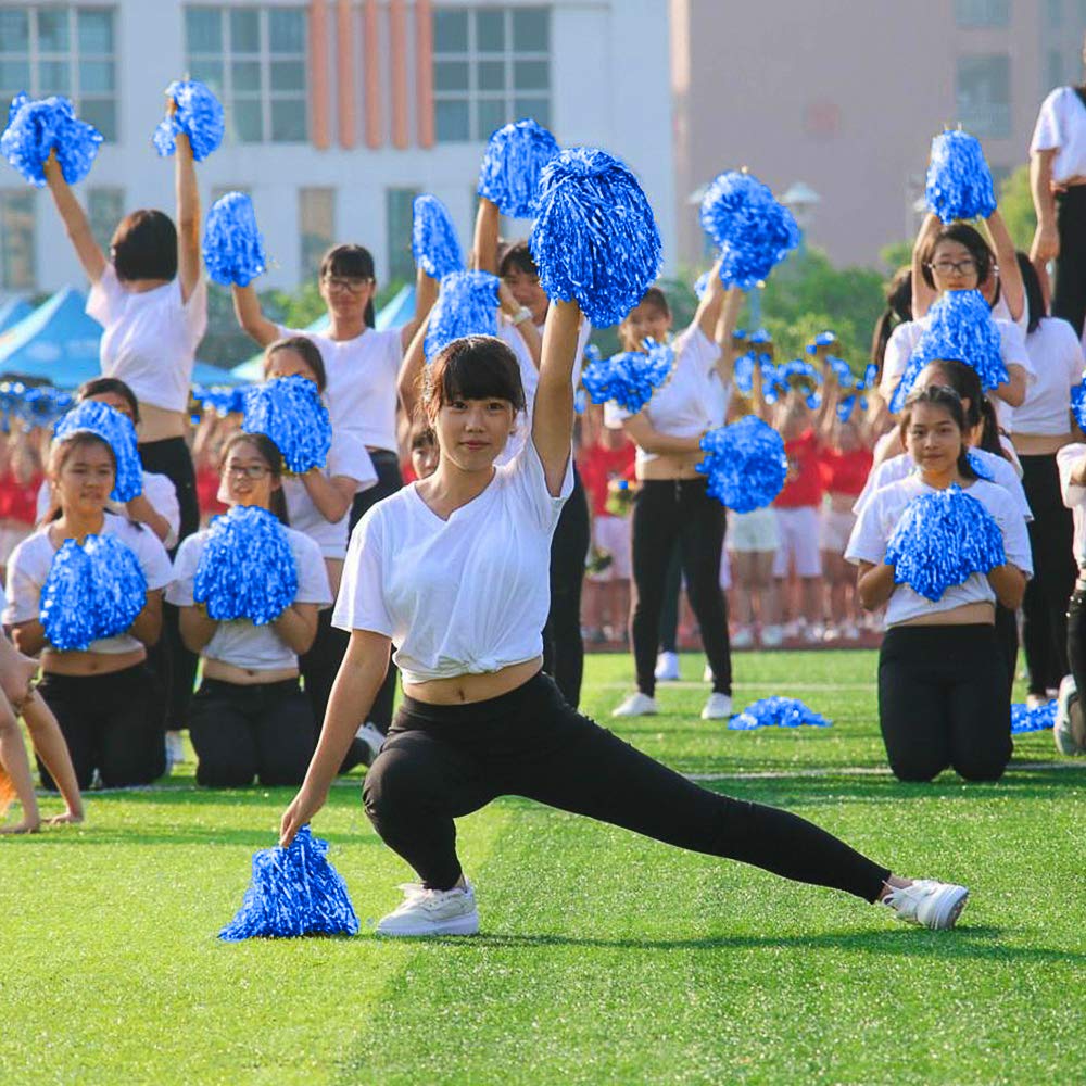 Baotongle 12 Pcs Cheerleading Squad Spirited Fun Poms Pompoms Cheer Costume Accessory For Party Dance Sports (Blues)