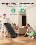 UREVO Strol 2E Smart 2-in-1 Folding Treadmill, Compact Walking Pad with Safety Handle, Plug and Play, Dual LED Display, Workout