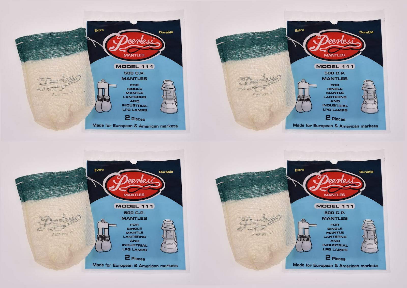 AUERLICHT Peerless 111 Mantles 4 Packs of 2 mantles (8 Mantles) 500 C.P. / 1111 or 11 Style Mantles