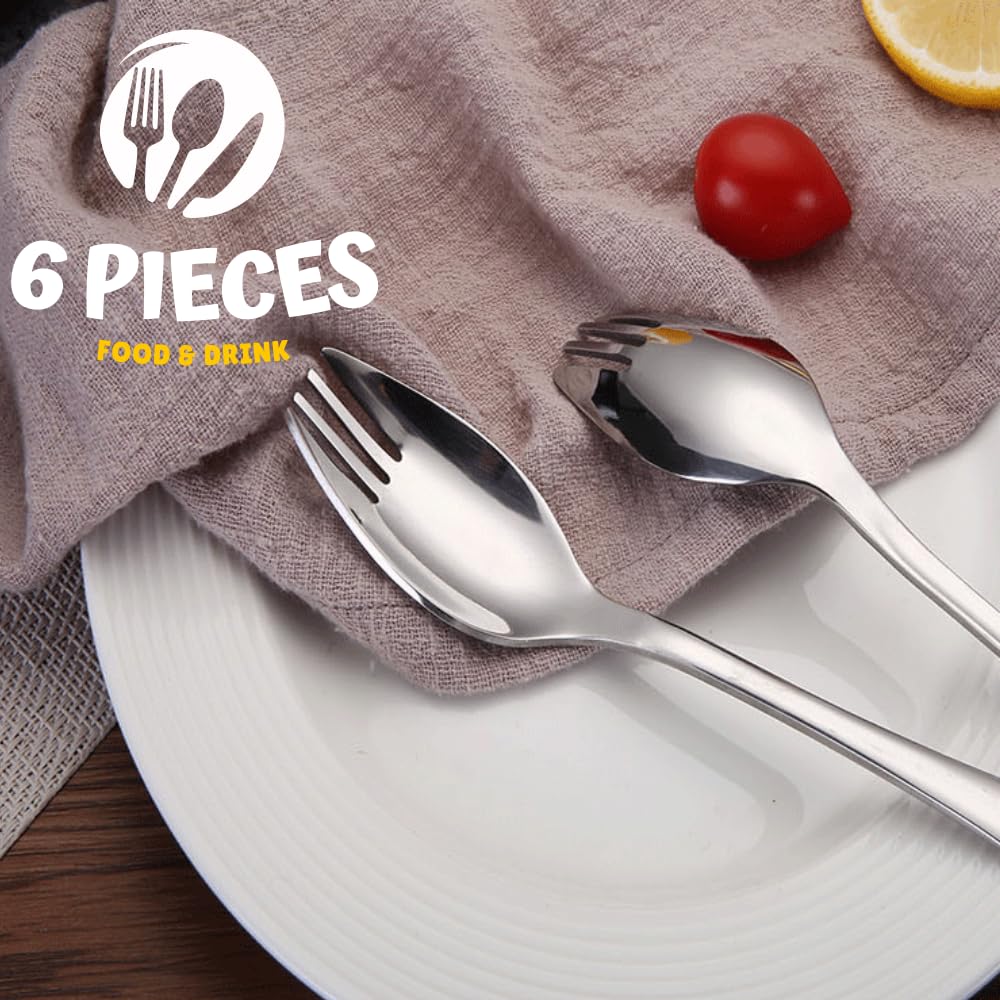 Spork 6-Pack Long Handle And Heavy Duty 18/10 Sporks Stainless Steel Sporks Reusable For Kids And Adults And Outdoor Camping By