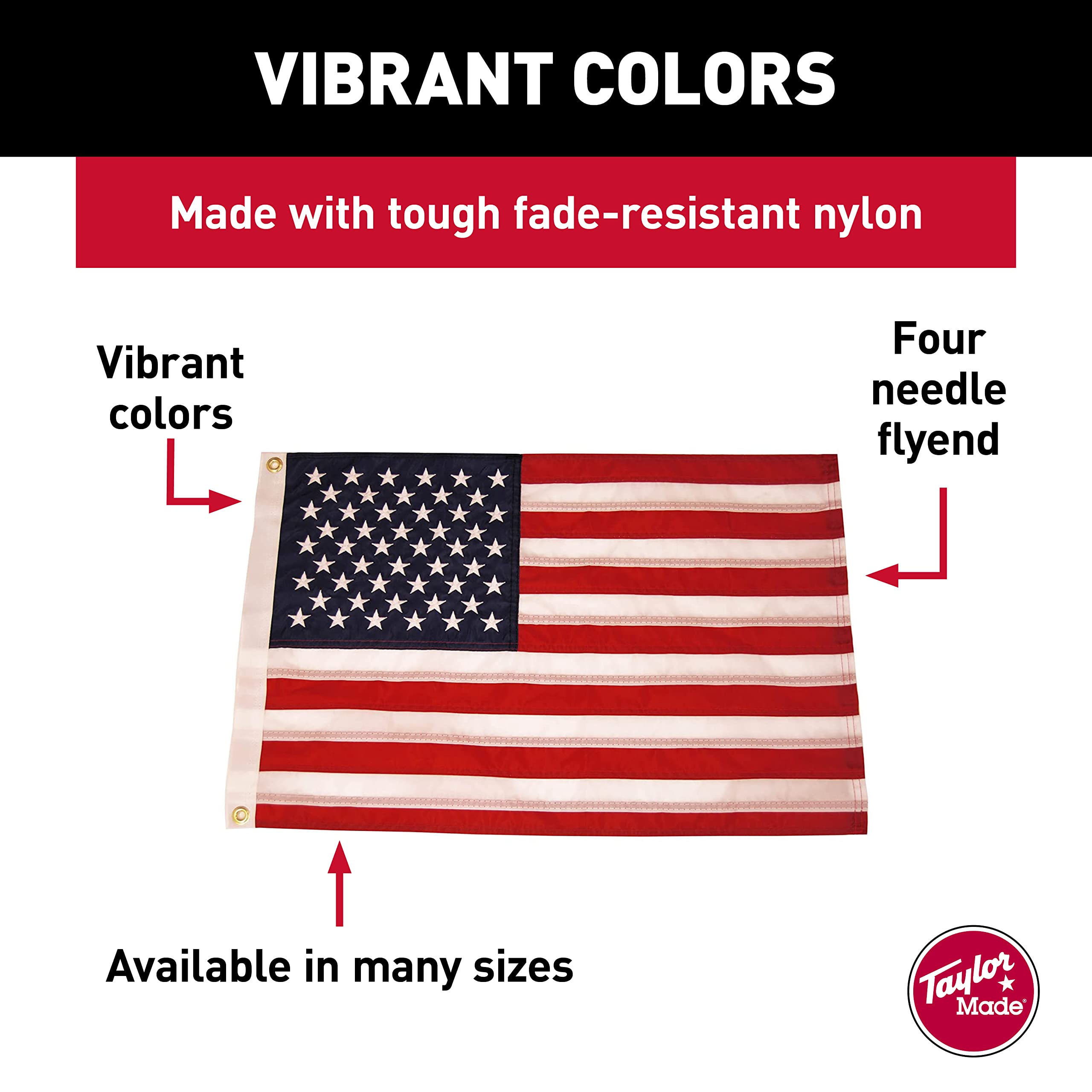Taylor Made Sewn American Flag for Boats, 24 x 36, Marine-Grade Nylon, Fade Resistant, Brass Grommets, Embroidered Stars and Str