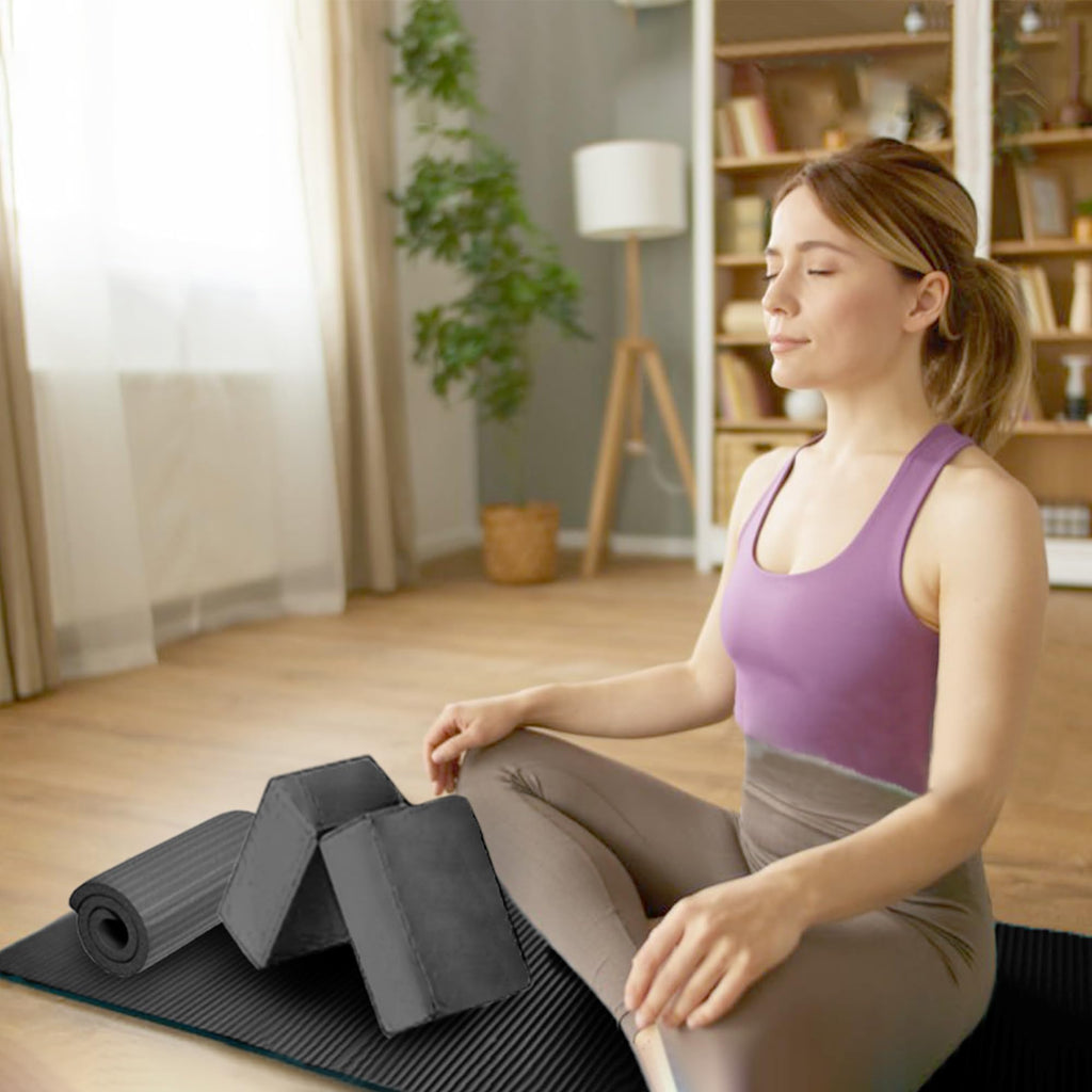 Balancefrom Goyoga 7-Piece Set - Include Yoga Mat With Carrying Strap, 2 Yoga Blocks, Yoga Mat Towel, Yoga Hand Towel, Yoga Stra