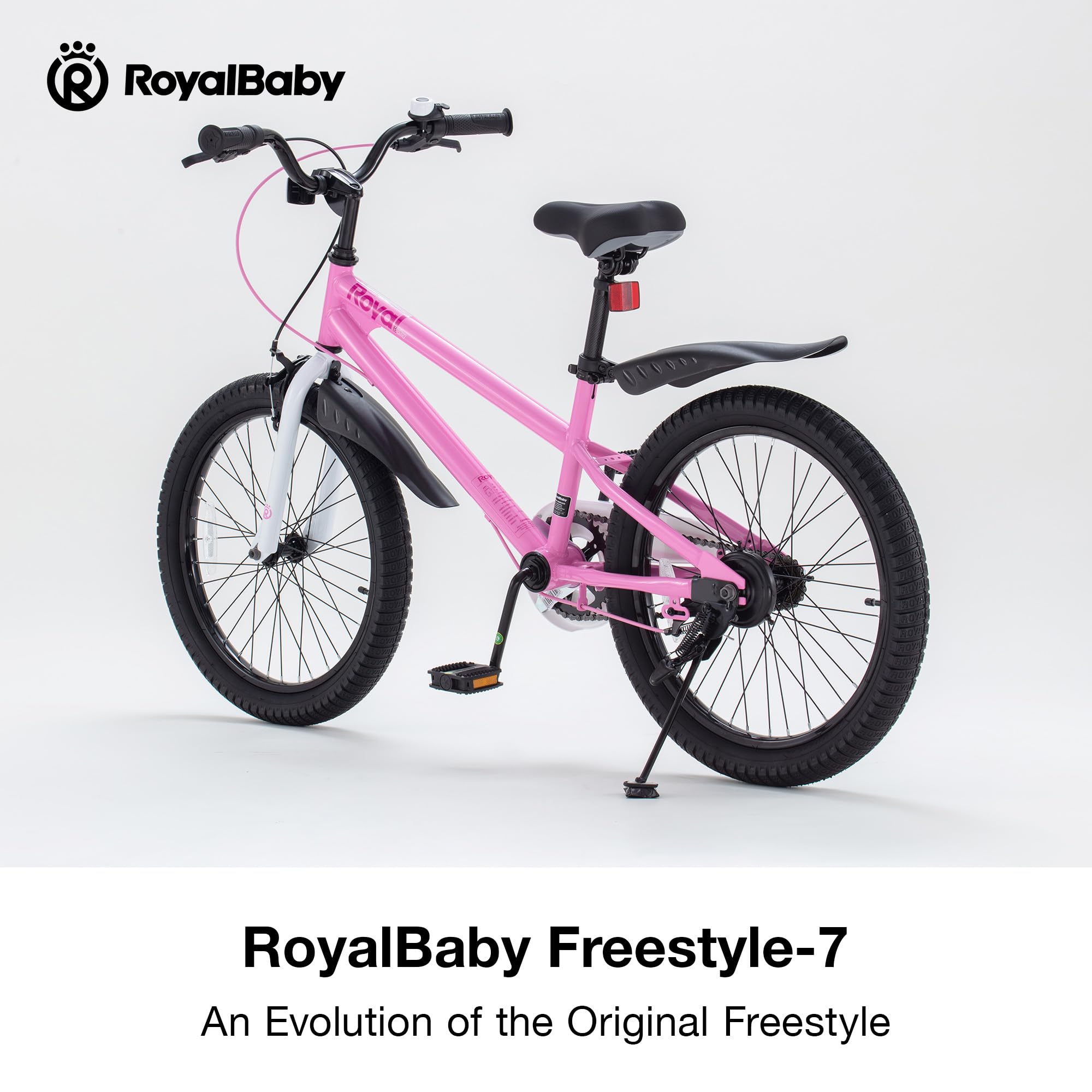 RoyalBaby Freestyle 7 Kids Bike 20 Inch Wheel Teens Bicycle Girls Ages 6-10 Years, Kickstand and Water Bottle Included, Pink