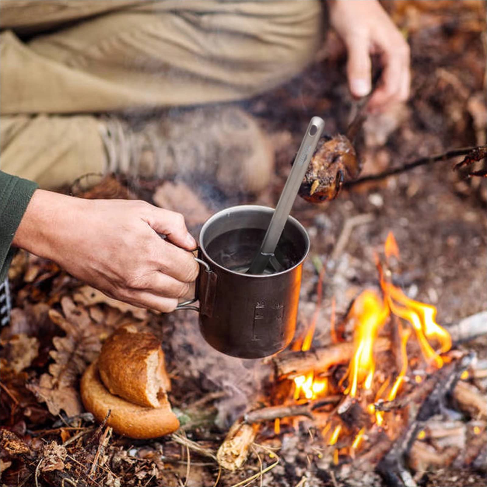 Titecougo Titanium Spoon Camping Long Spoon Titanium Multitool Lightweight Camp Outdoors Hiking Travel Convenient Picnic Spork F