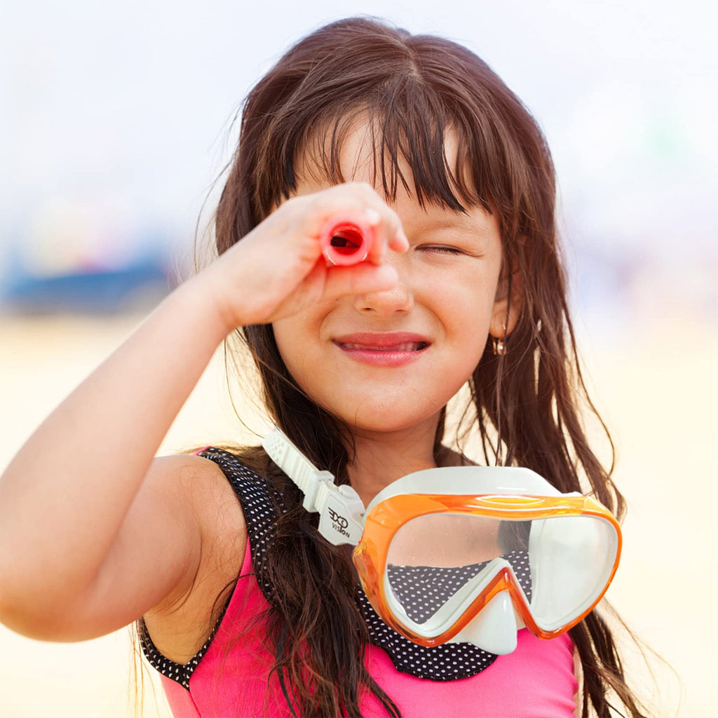 Kids Snorkel Swim Mask, Child Diving Mask Anti-Fog Swim Goggles With Nose Cover For Snorkeling Diving Swimming (Orange)