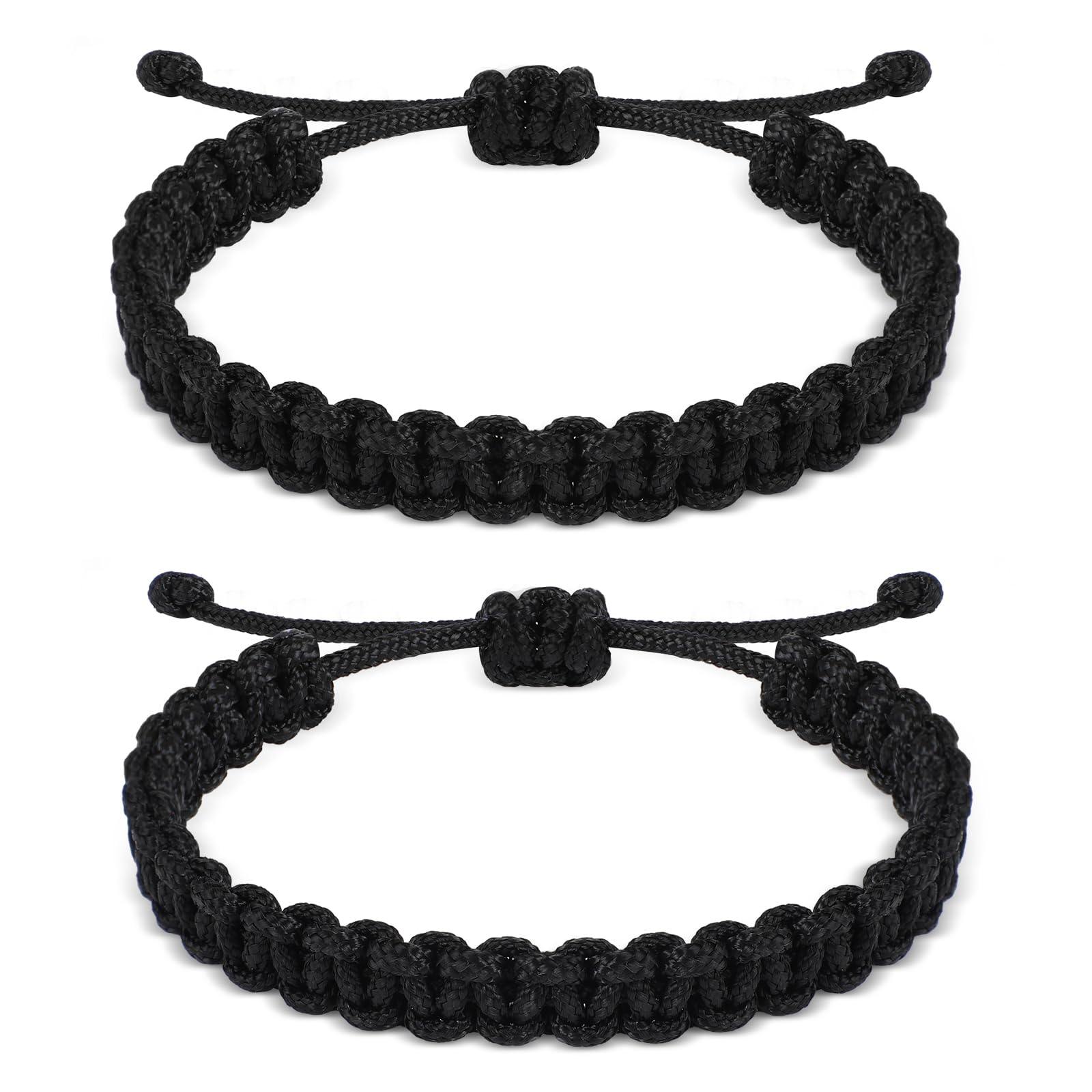 Maitys Pack of 2 Paracord Survival Bracelets for Men Braided Paracord Wristband Adjustable Tactical Handmade Unisex Friendship B