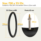 Lotfancy 28 700X23/25C Tube 60Mm Presta Valve (2 Pack), 700X25C 700X23C Tube For Road Bike, 2 Nylon Plastic Tire Levers Included
