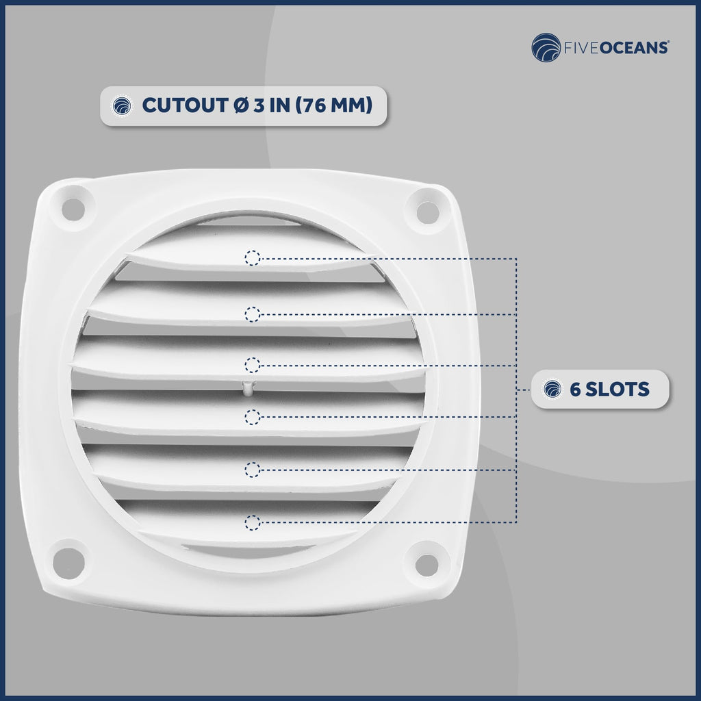 Five Oceans 6-Slotted Louvered Flush Hose Ventilators, 3-Inch Ventilation Area Diameter, White Abs Plastic, 2 Pack - Fo110-M2