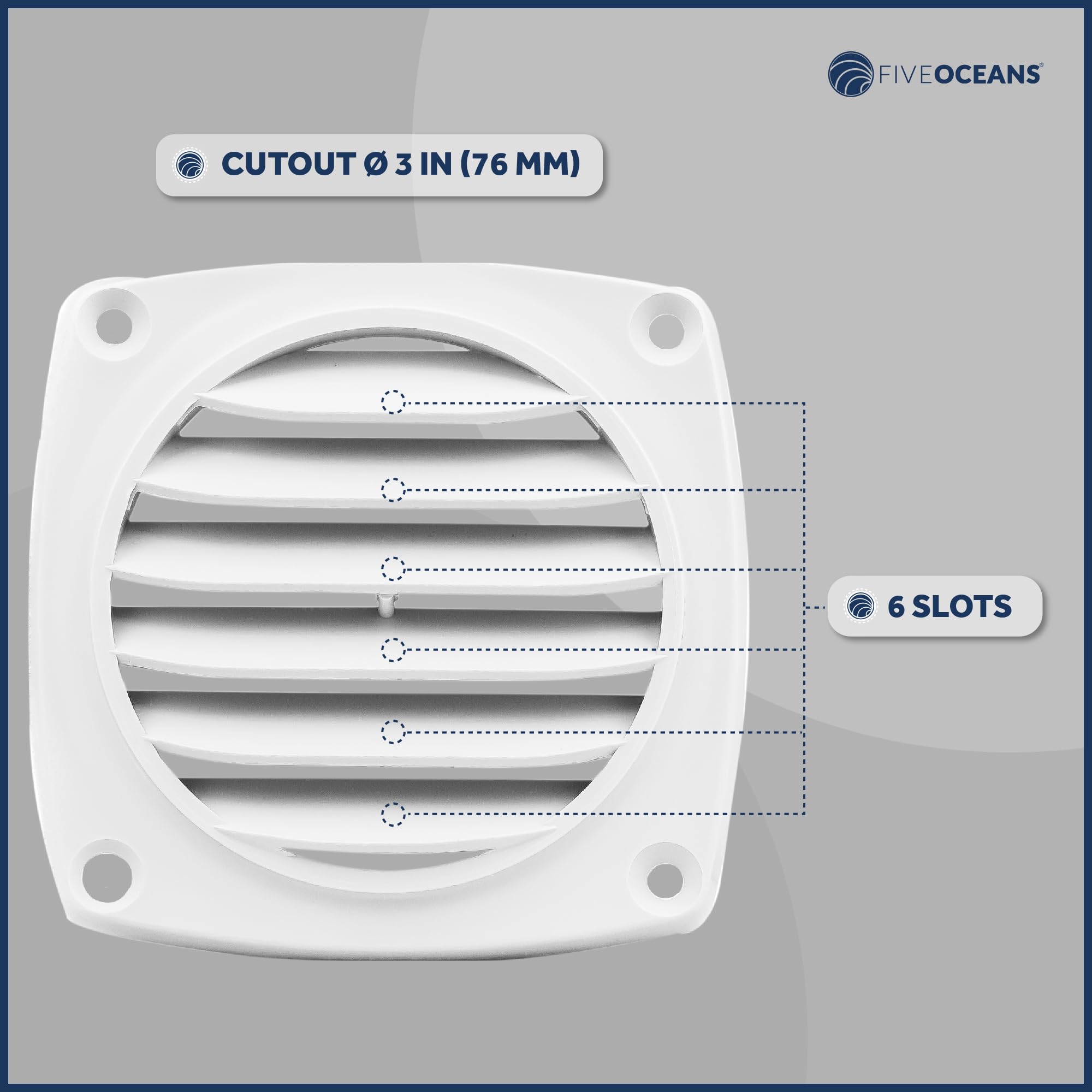 Five Oceans 6-Slotted Louvered Flush Hose Ventilators, 3-Inch Ventilation Area Diameter, White Abs Plastic, 2 Pack - Fo110-M2