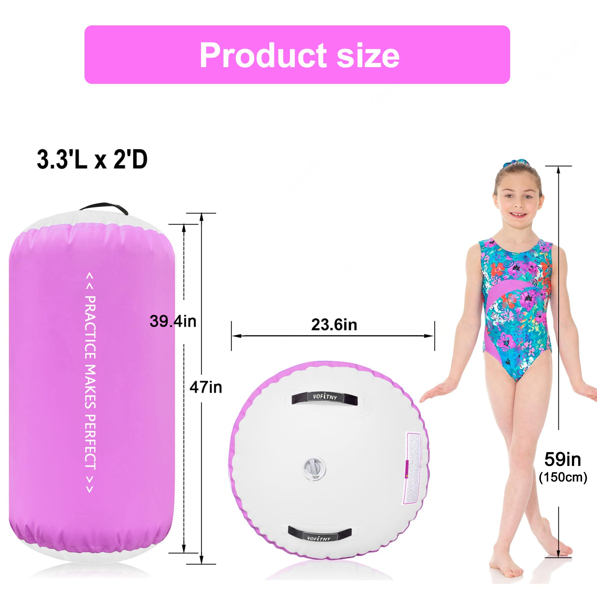VOFiTNY Inflatable Gymnastics Mat with Tumbling Barrel, 13 Tumble Track Mats for Gymnastics, 3.3L x 2D Air Roller Gymnastics