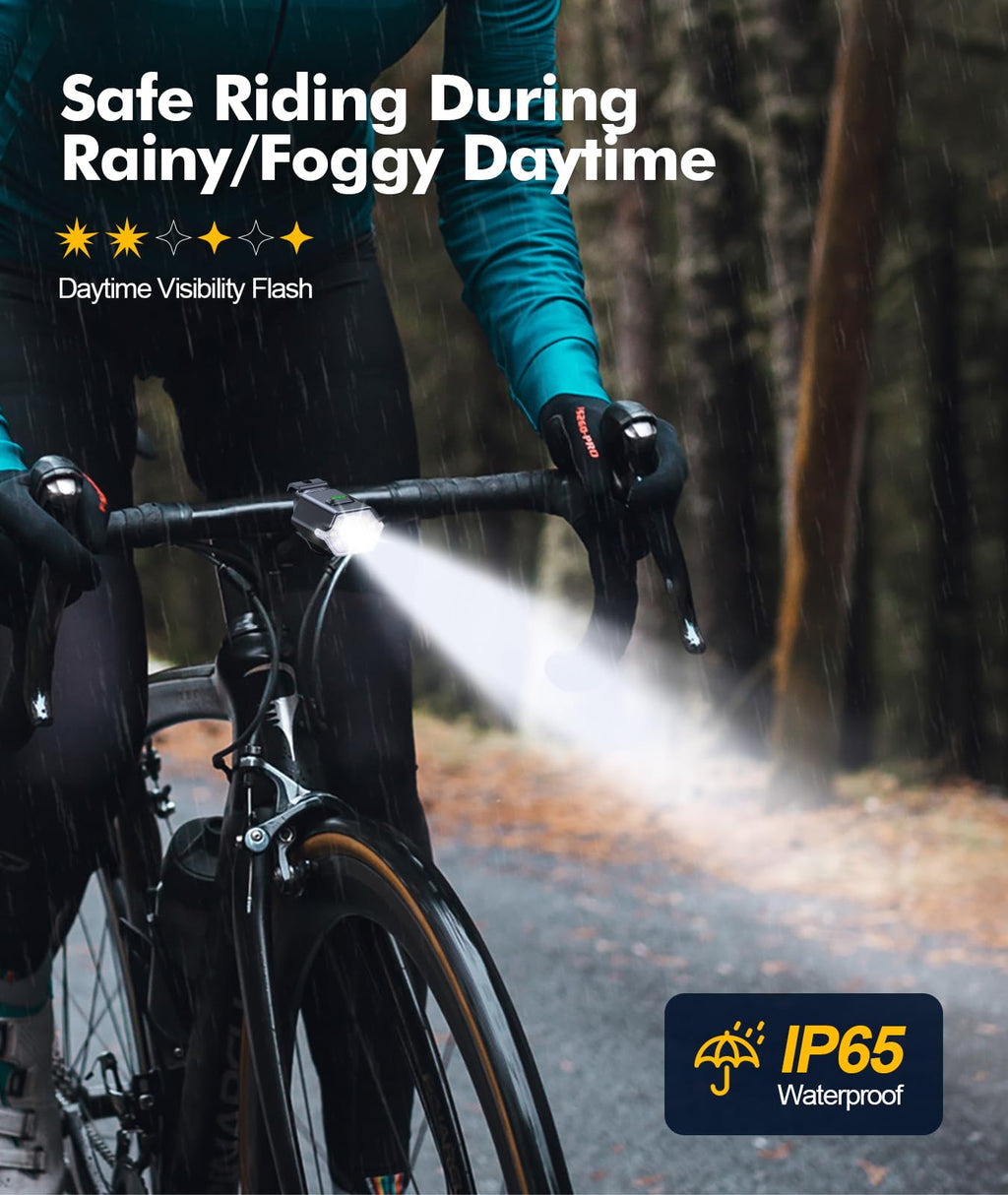 Zewdov 3+6 Modes Bright Bike Lights for Night Riding with Side Light, Rechargeable & IP65 Waterproof Bicycle Light, Bike Headlig