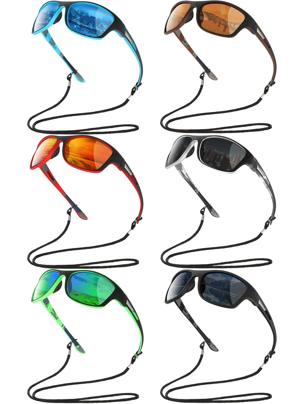 Leelosp 6 Pack Polarized Sport Sunglasses For Women Men Uv Protection Fishing Driving Cycling Running With Strap Holders (Bright
