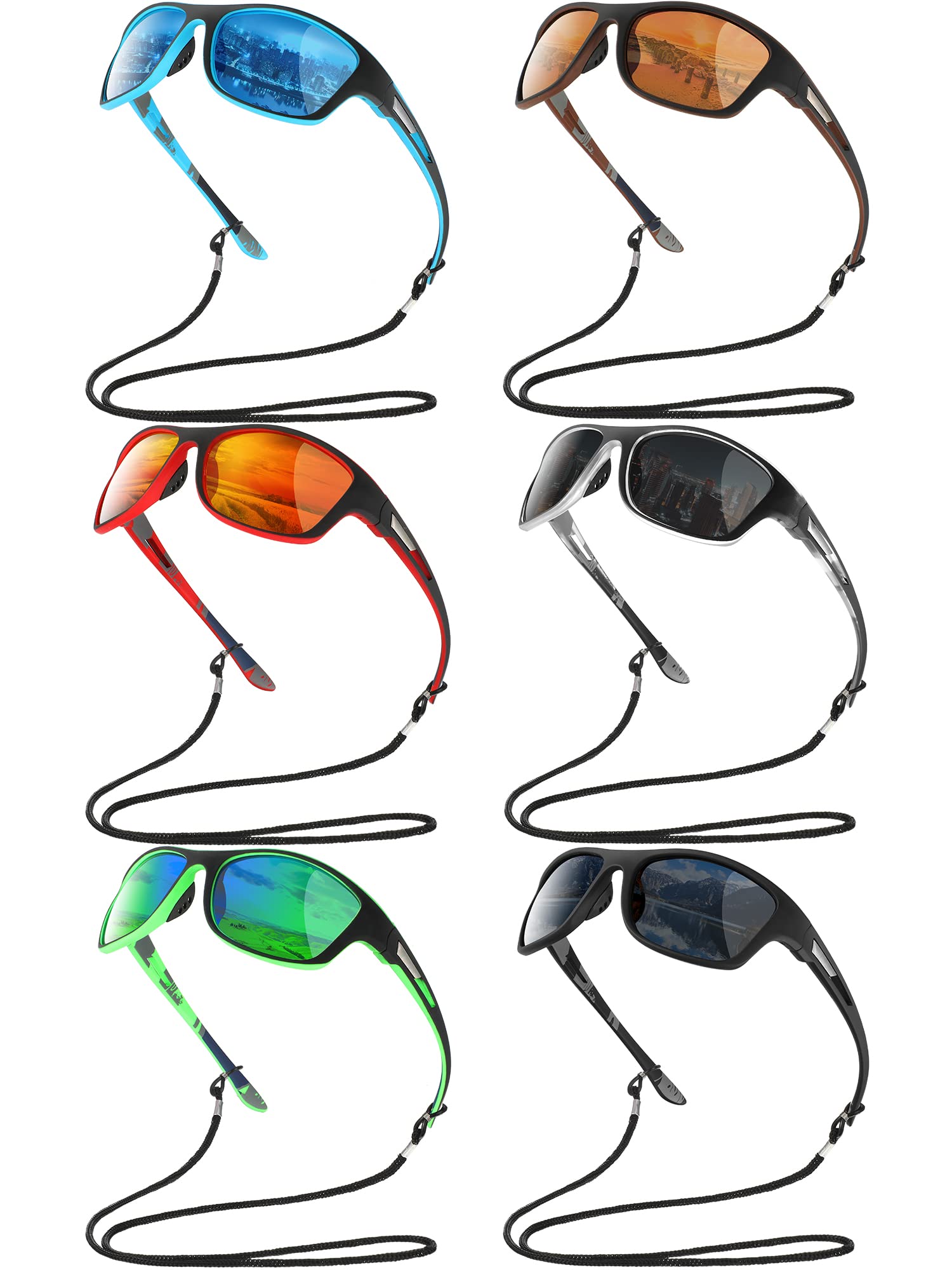 Leelosp 6 Pack Polarized Sport Sunglasses For Women Men Uv Protection Fishing Driving Cycling Running With Strap Holders (Bright