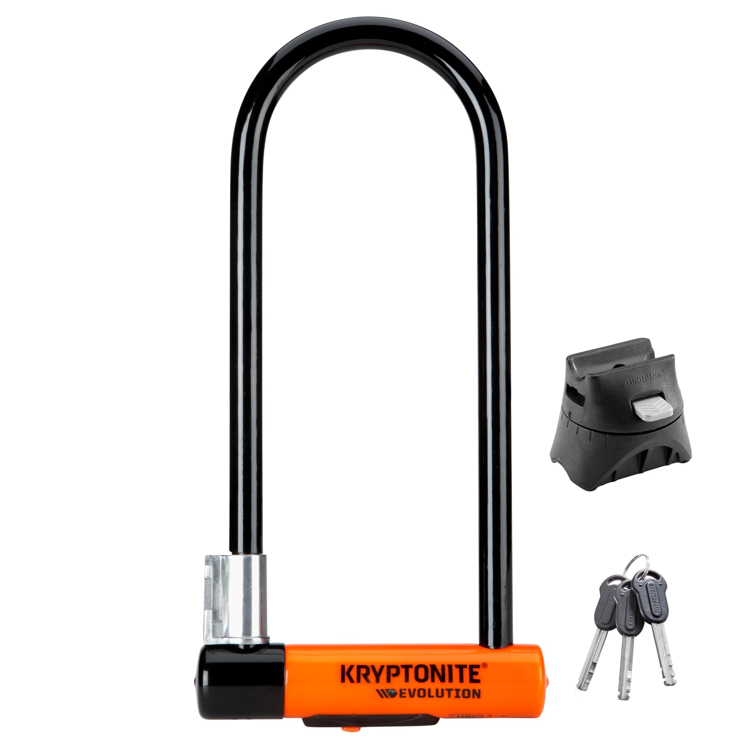 Kryptonite Evolution Long Shackle Bike U-Lock, Anti-Theft Security, 14mm Steel Shackle with Mounting Bracket and Keys, High Secu