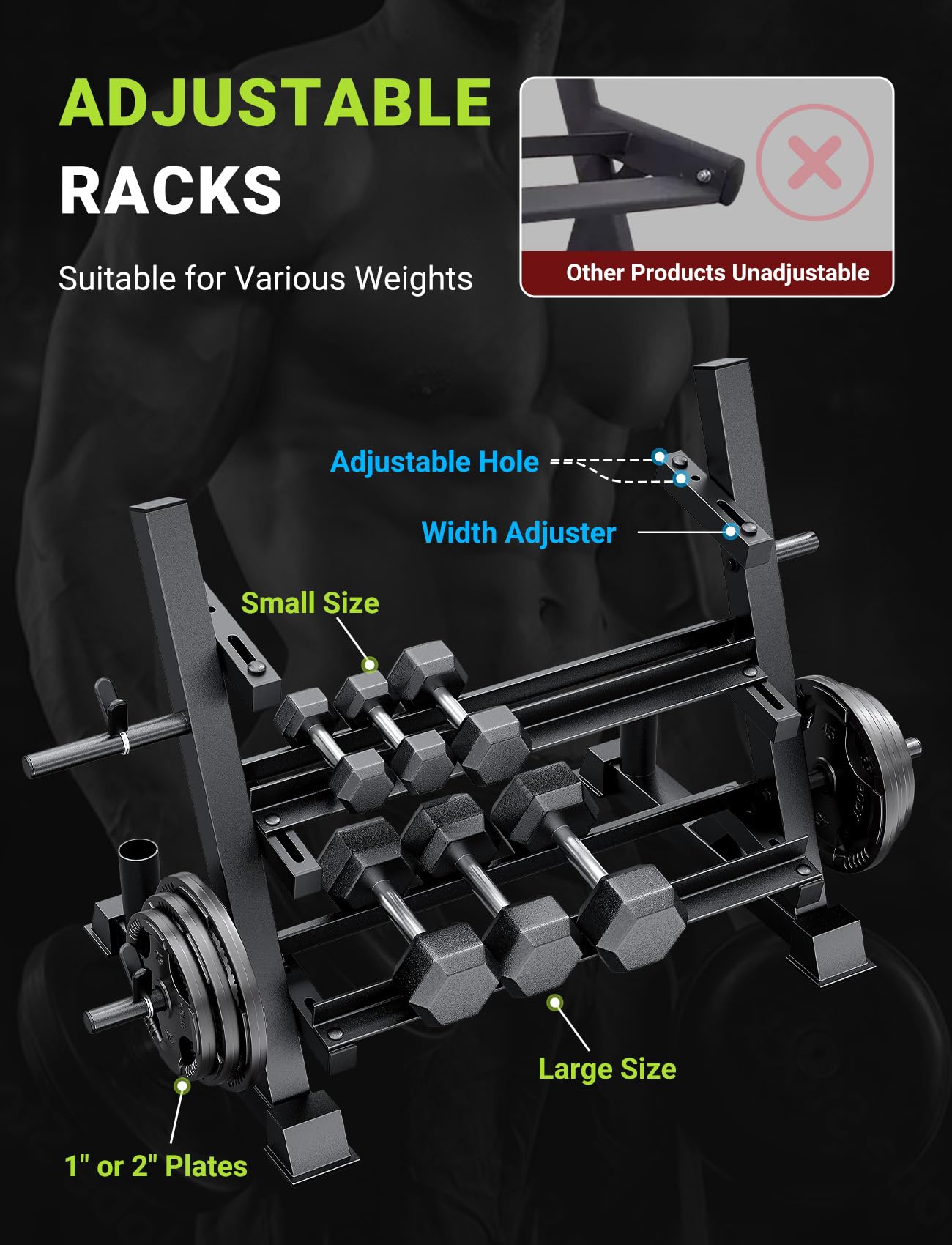 Yoleo Upgraded Dumbbell Rack, 1100Lbs Capacity Weight Rack For Dumbbells, Barbells, Kettlebells, 3-Tier Adjustable Weight Stand,