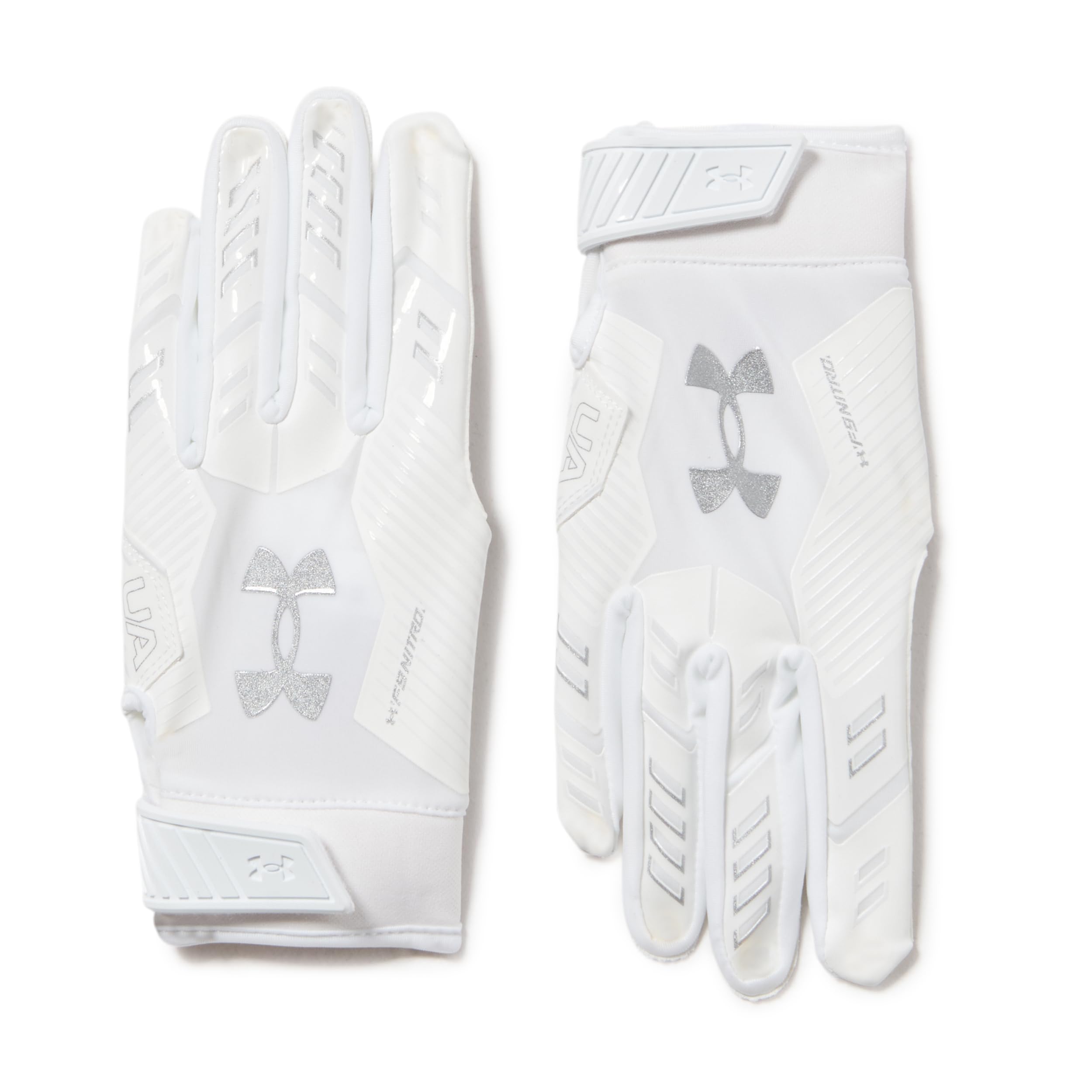 Under Armour Men'S F9 Nitro Football Gloves, (100) White/Distant Gray/Metallic Silver, X-Large