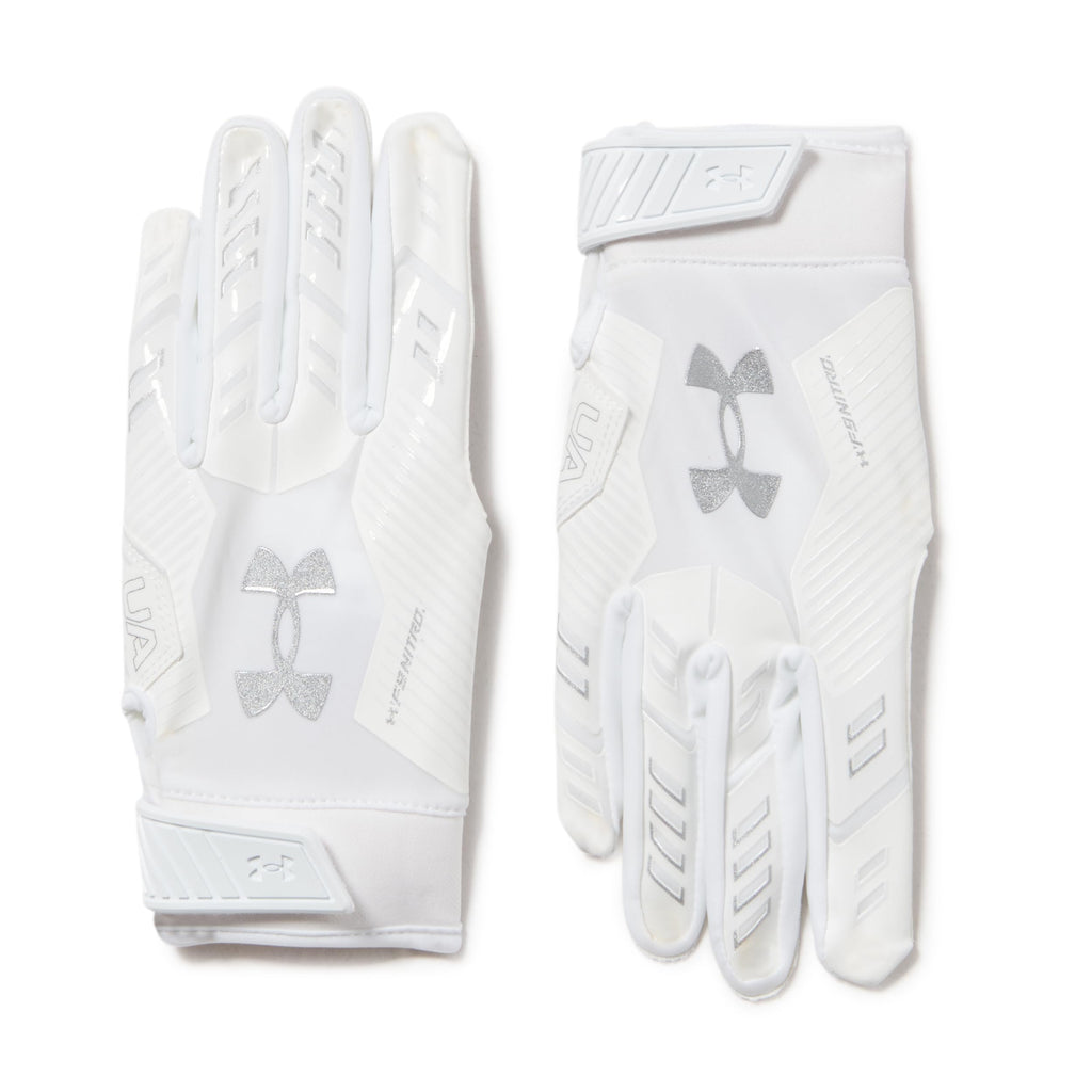 Under Armour Men'S F9 Nitro Football Gloves, (100) White/Distant Gray/Metallic Silver, Large