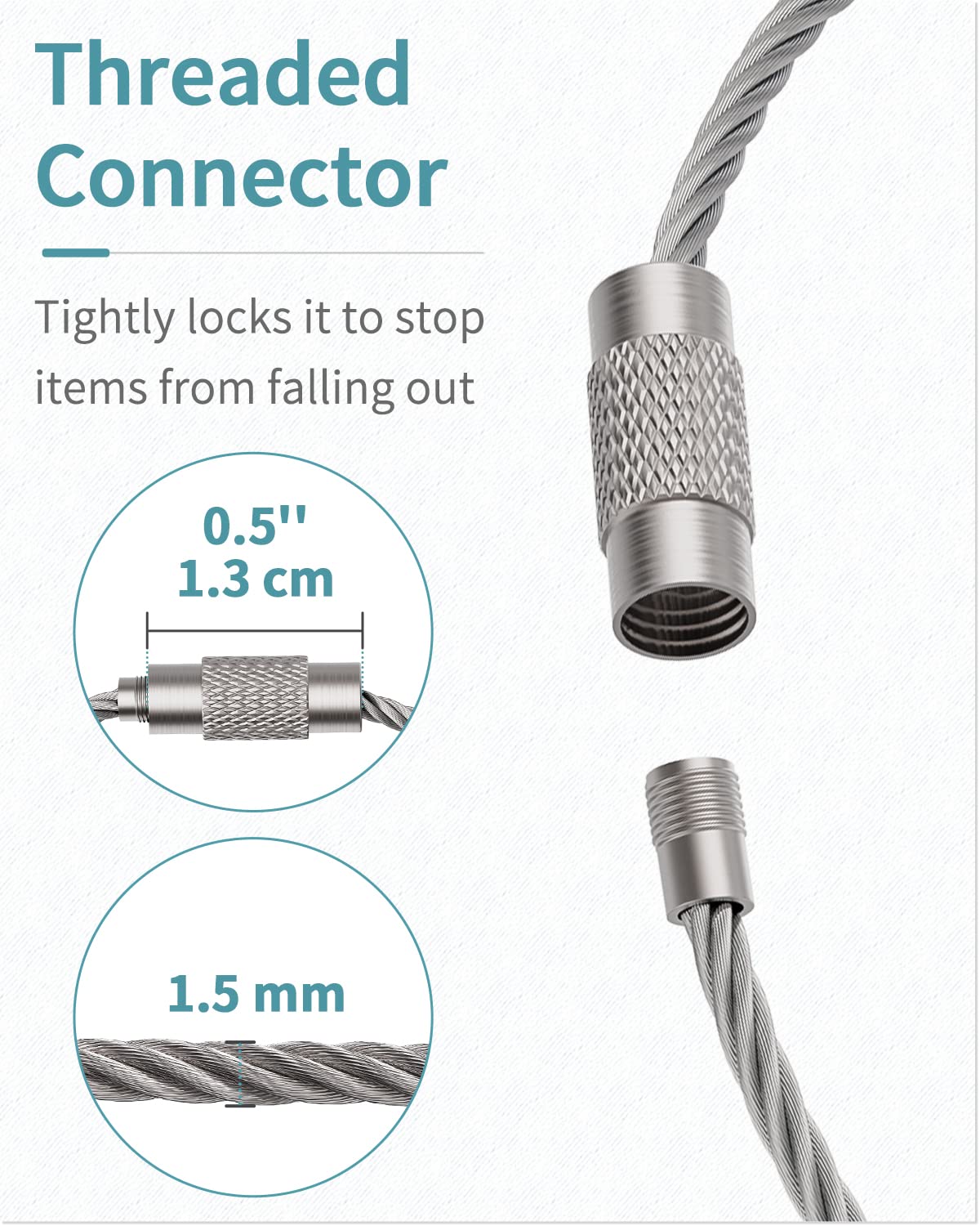 Pawfly 5 Inch Wire Keychain Cable Large Stainless Steel Key Ring Loop Holder For Outdoor Hiking Heavy Duty Connectable Luggage T