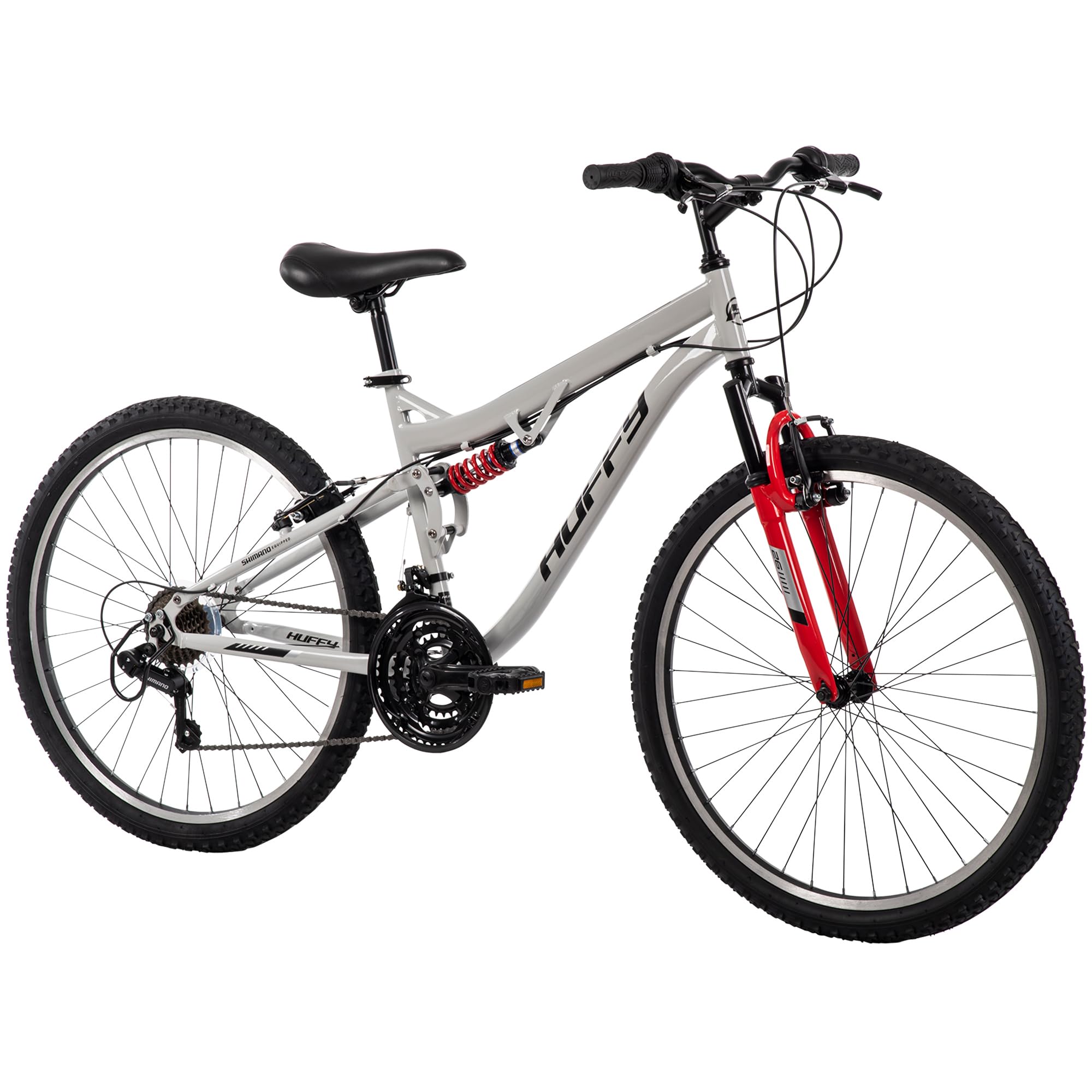 Huffy Stone Mountain 21-Speed Dual Suspension Mens Mountain Bike, 26-Inch, Gray