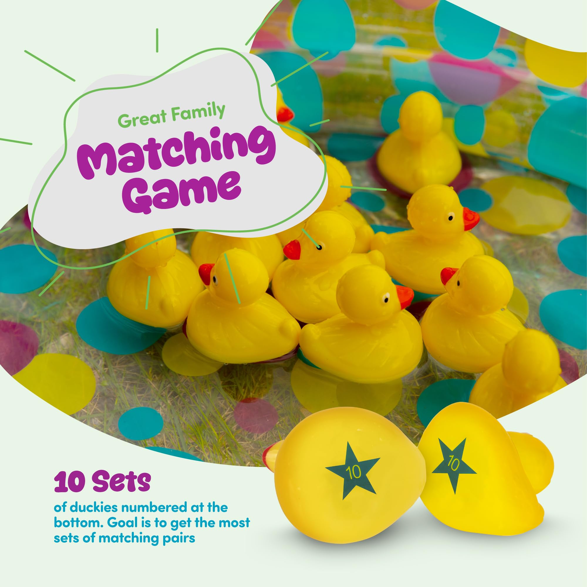 Gamie Duck Pond Matching Game For Kids Includes 20 Plastic Ducks With Numbers And 3    X 6    Inflatable Pool - Fun Memory Game