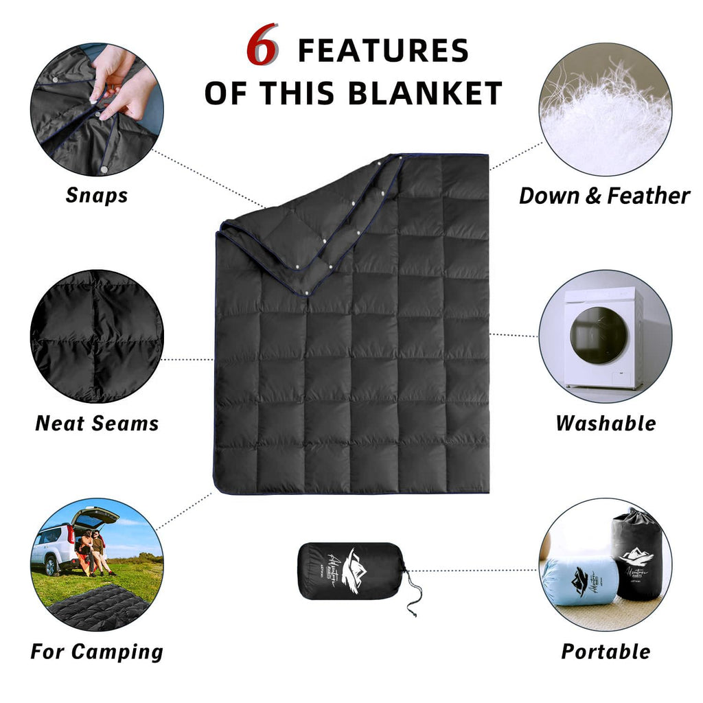 Zzfocus Down Camping Blanket,Puffy Down Blanket Packable Lightweight Down Throw Quilt Water-Resistant Outdoor Travel Blanket For